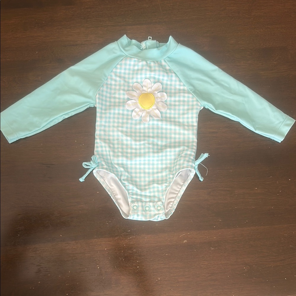 Little Me Aqua Gingham One Piece Swimsuit